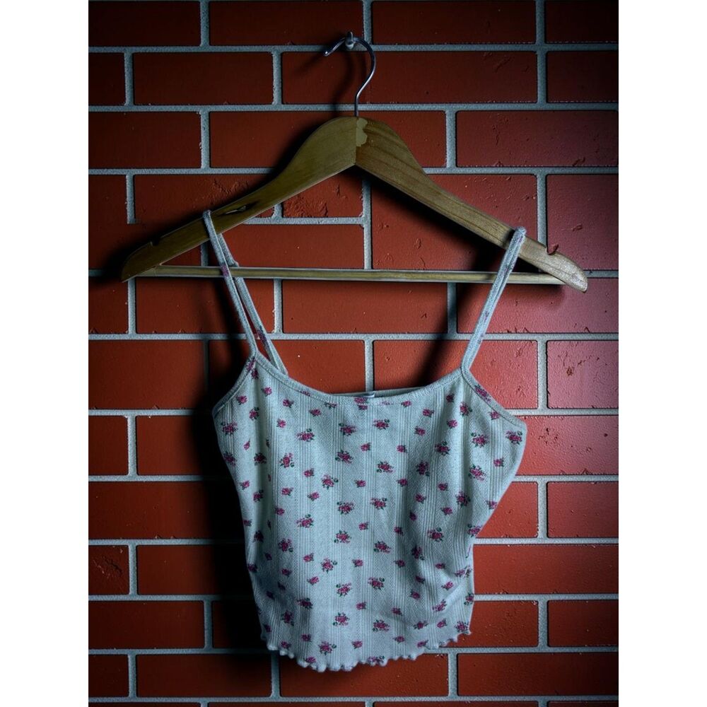 Princess Polly Floral Pointelle Cami Crop Top Women's US 4 Cream Pink